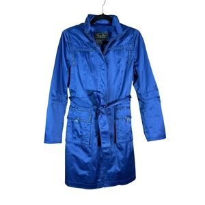 Terry Lewis Trench Coat Womens M Cobalt Blue Excellent Vintage Belted 1980s Lux